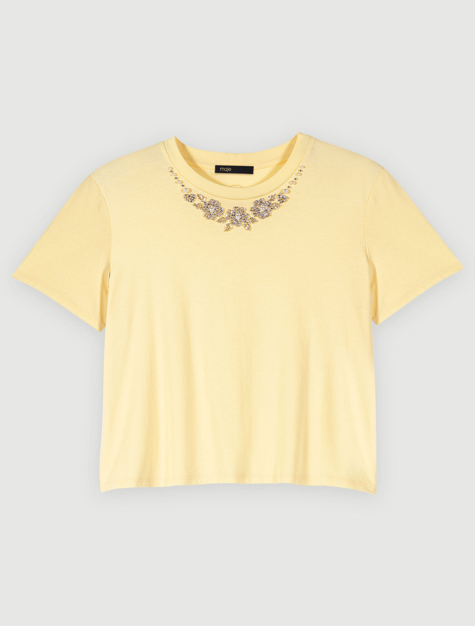 Cotton T-shirt with jewel collar