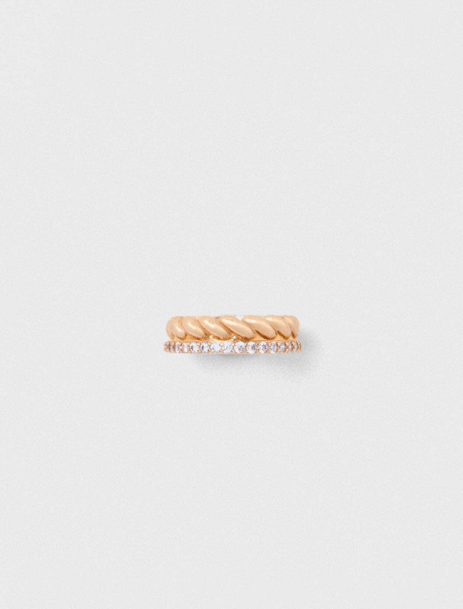 Bague dor&eacute;e torsad&eacute;e et strass&eacute;e