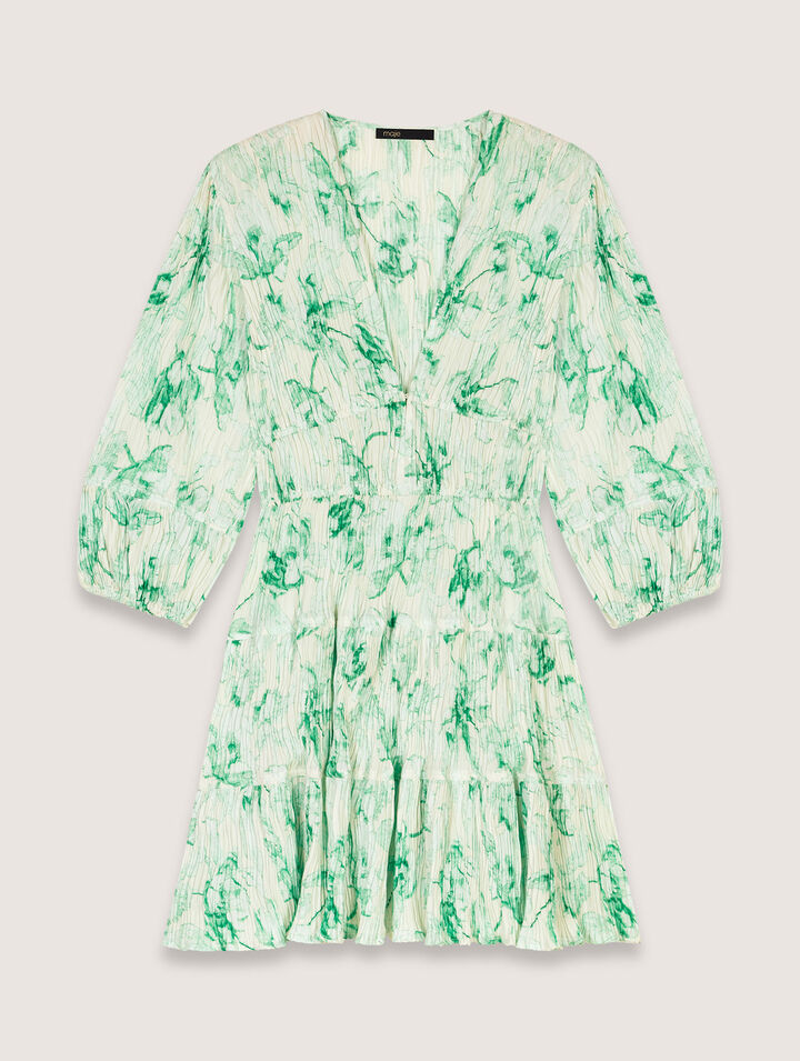 Patterned pleated mini dress
