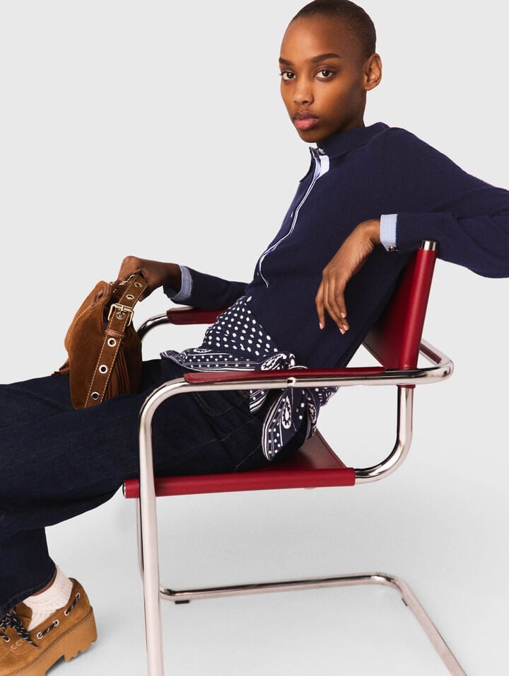 Polo cardigan with removable trims