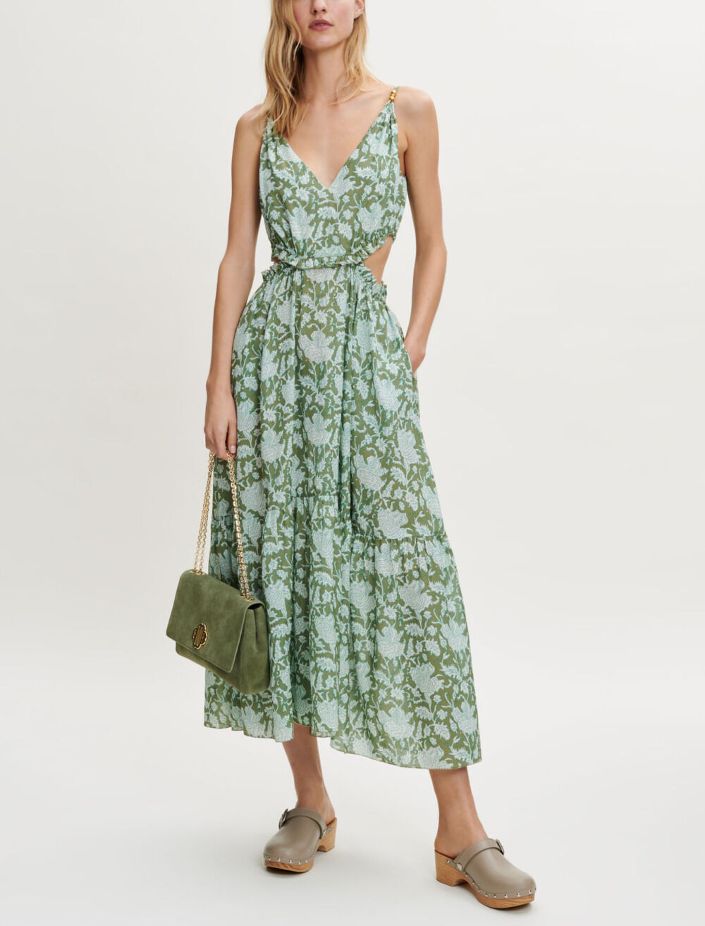 Robe maje verte fleurs outlet