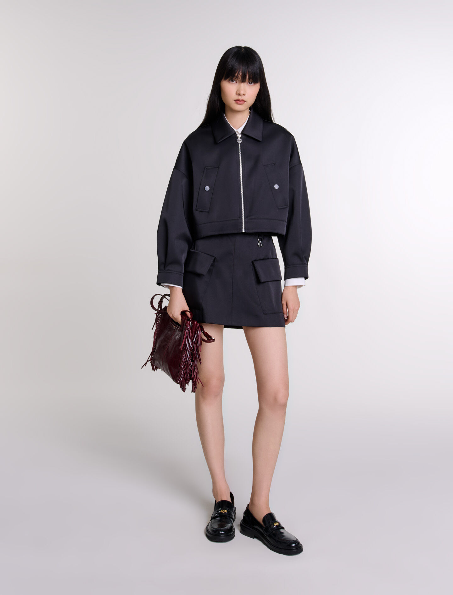 Satin jacket Black / Gray For Women | Maje