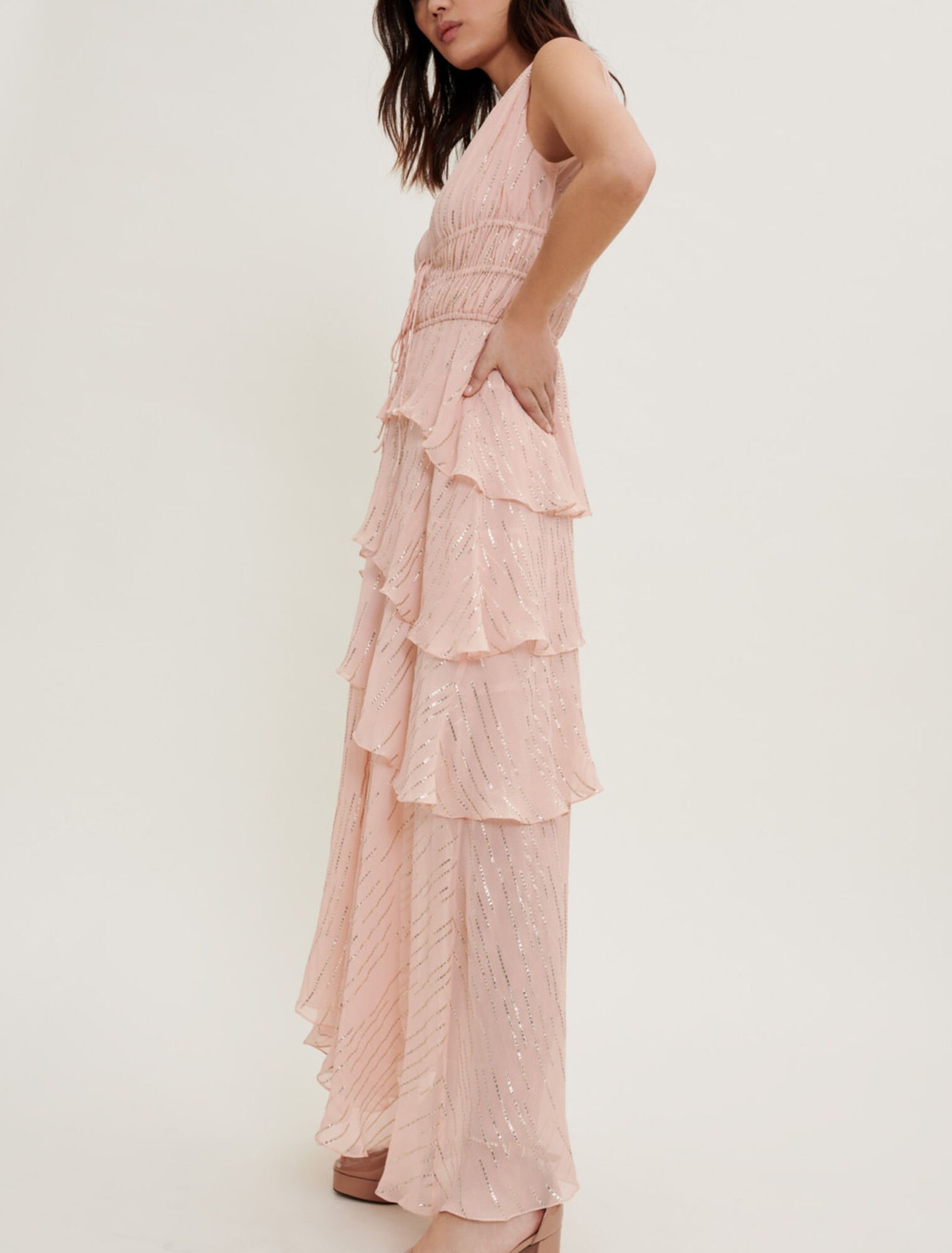 Silk and lamé ruffle dress