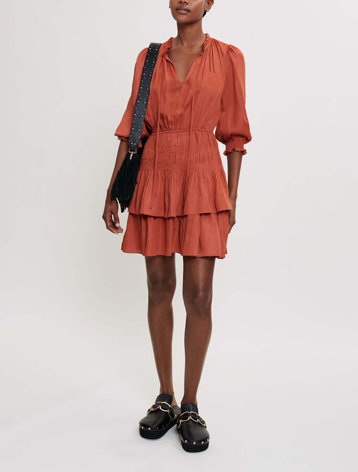 Satin dress with ruffles