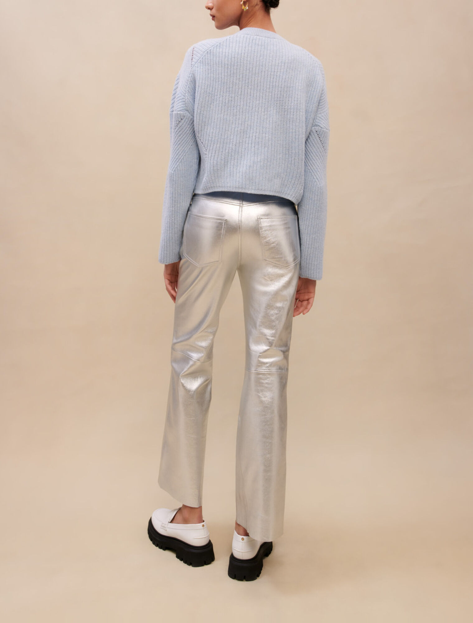 Pantalon en cuir argenté