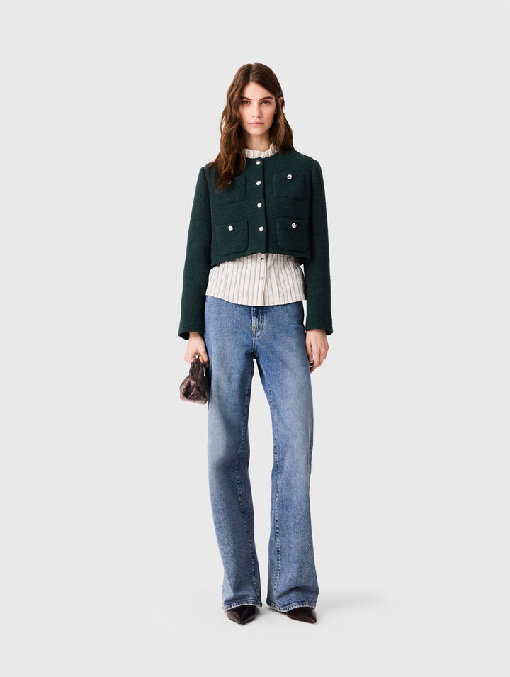 Tweed jacket with fringe trim
