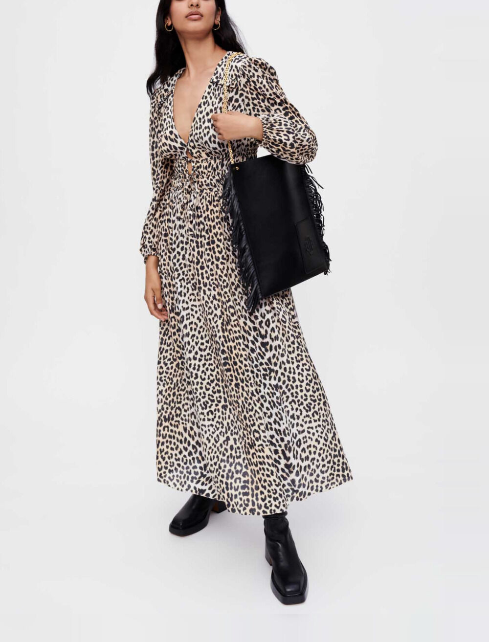 Robe longue en viscose a motif leopard