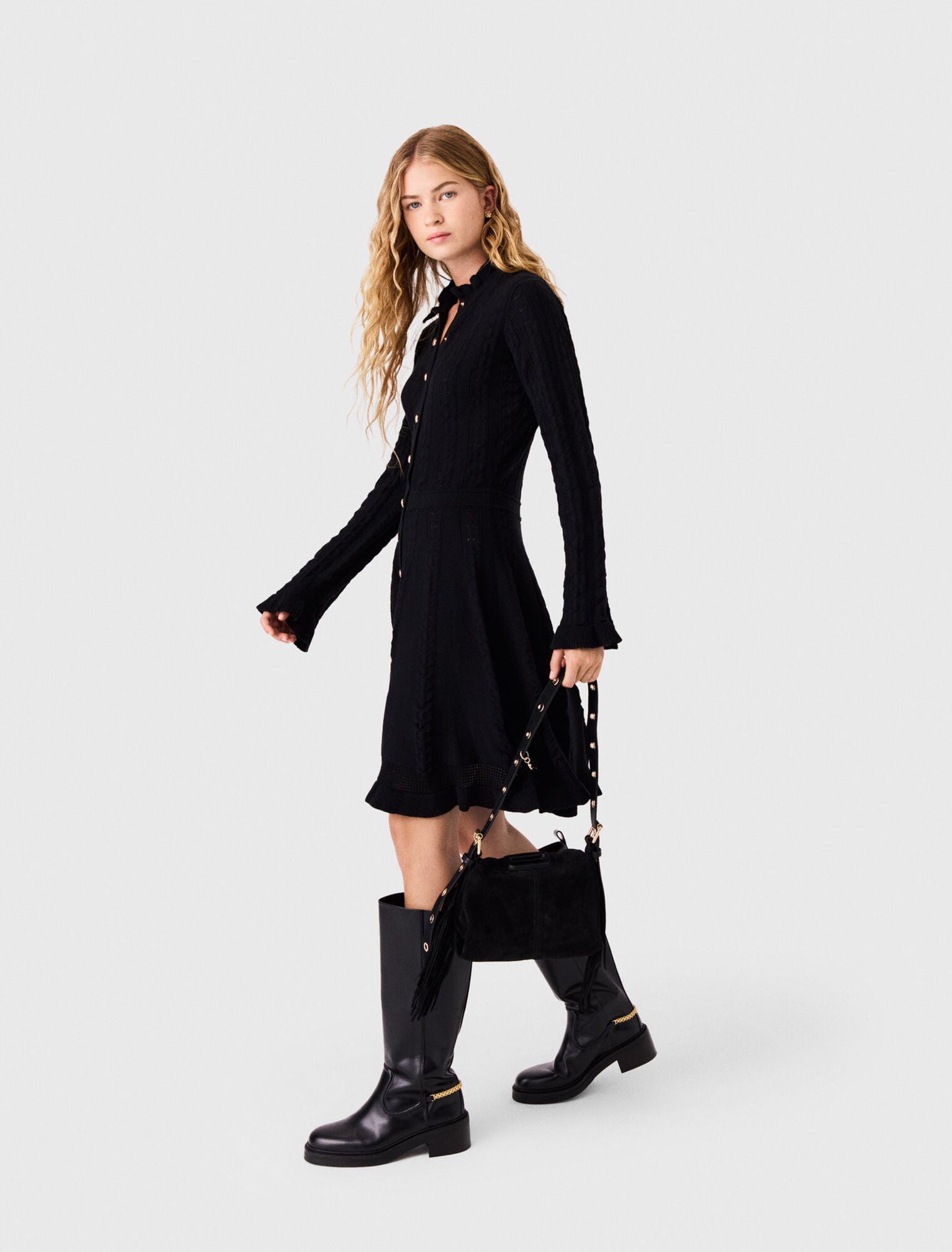 Short knit dress with buttons