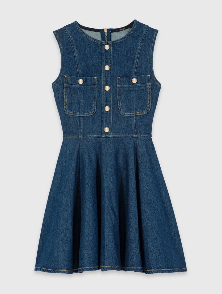 Robe courte en denim &eacute;vas&eacute;e