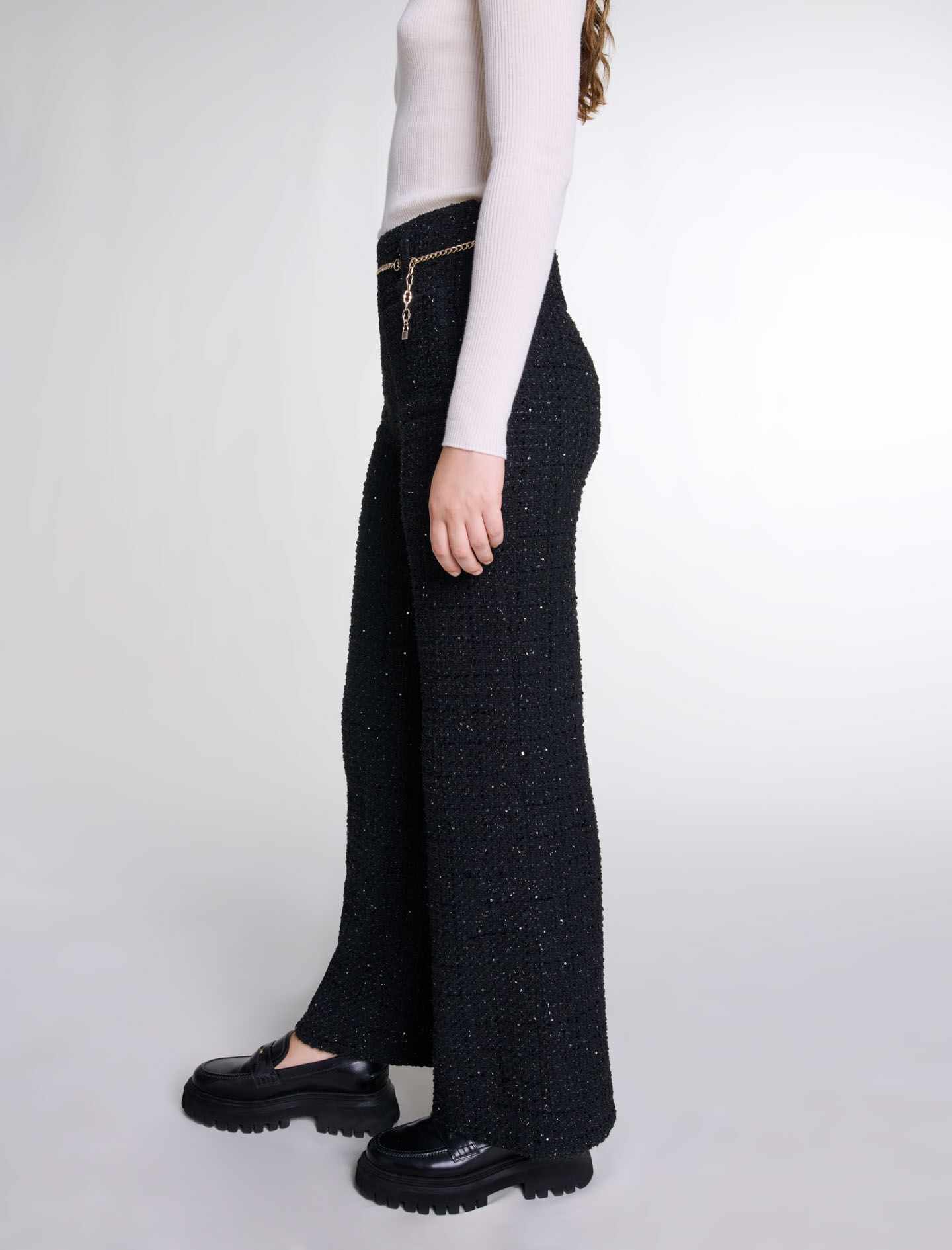 Sequinned tweed trousers Black / Gray For Women | Maje