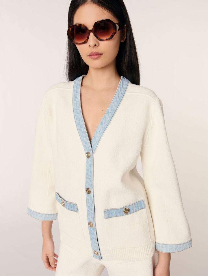 Long sleeve cardigan with denim details