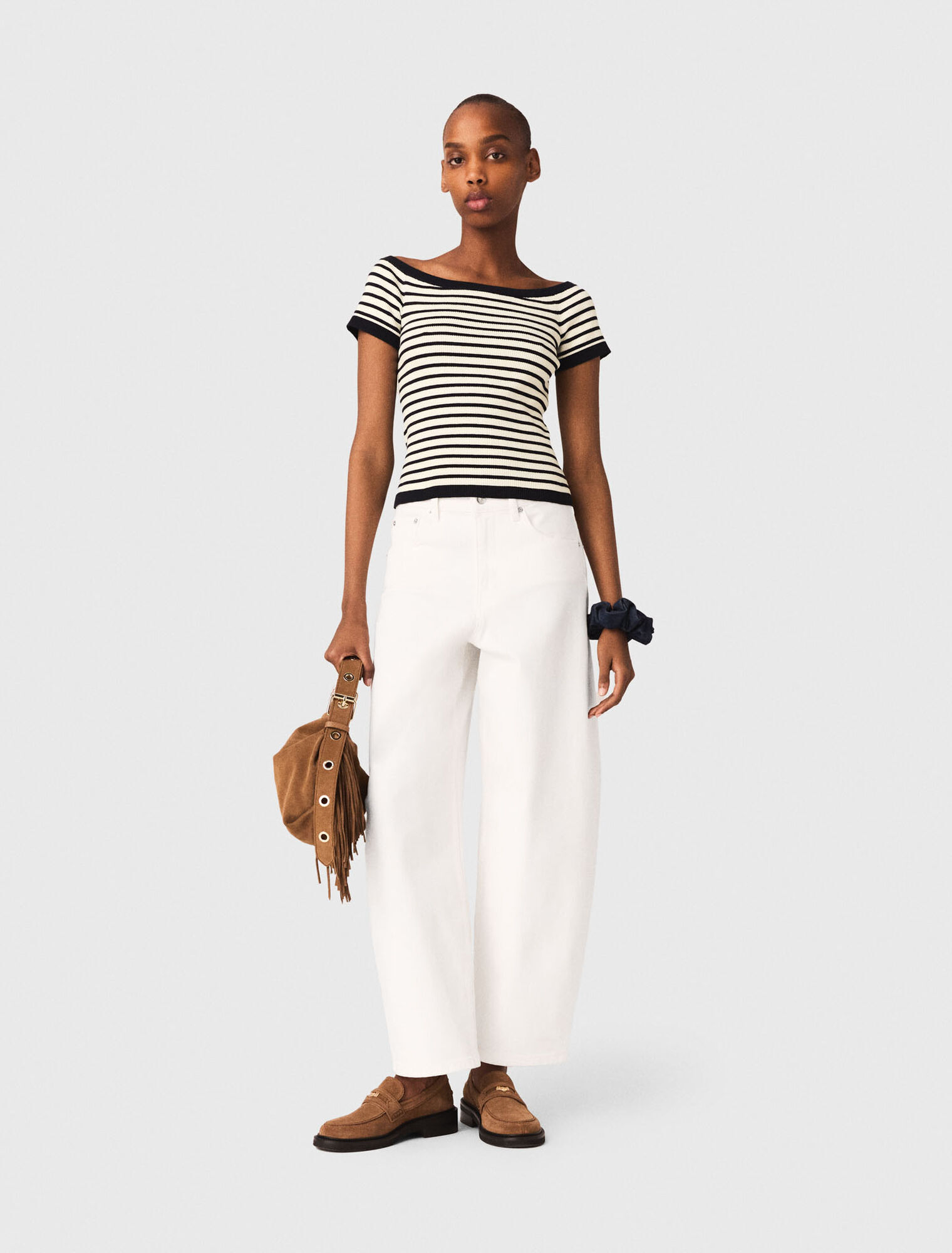 Rib knit top with boat neck