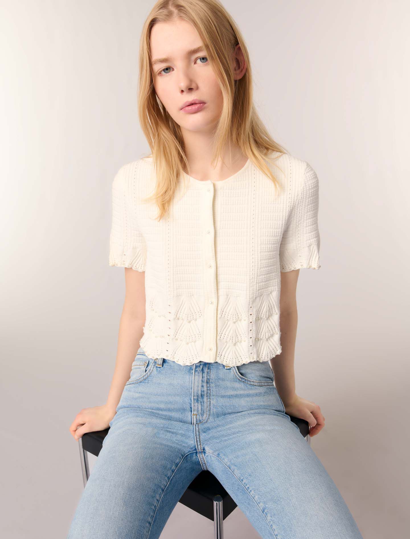 Spangles Knit Cardigan vallan ホワイト Spangles Knit Cardigan – VALLAN
