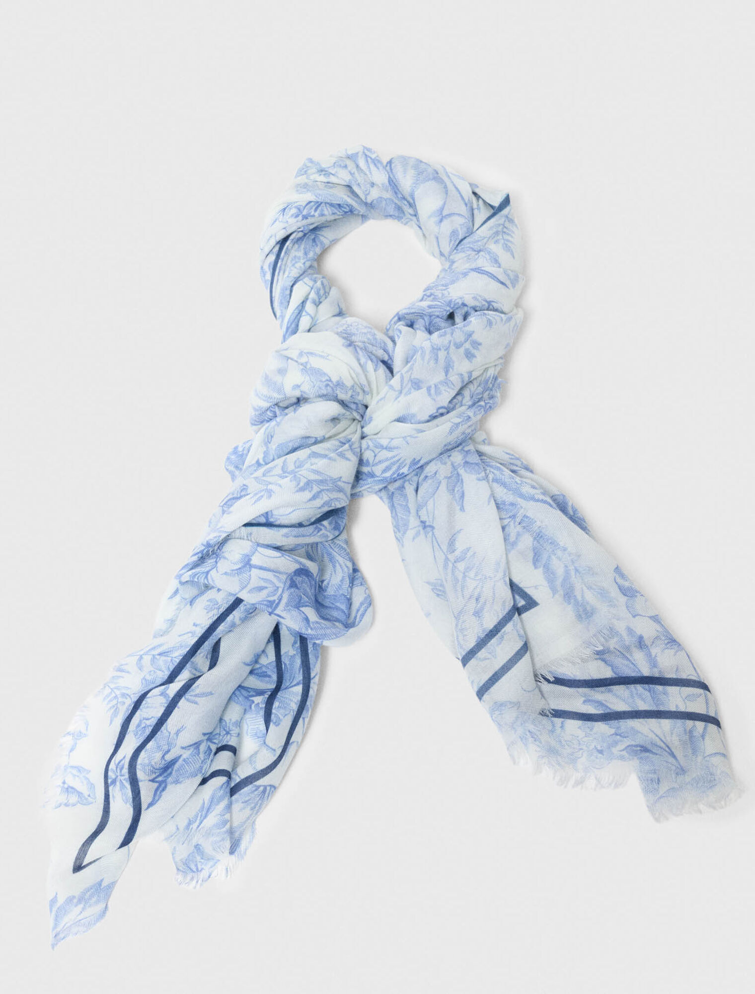 Floral print wool blend shawl