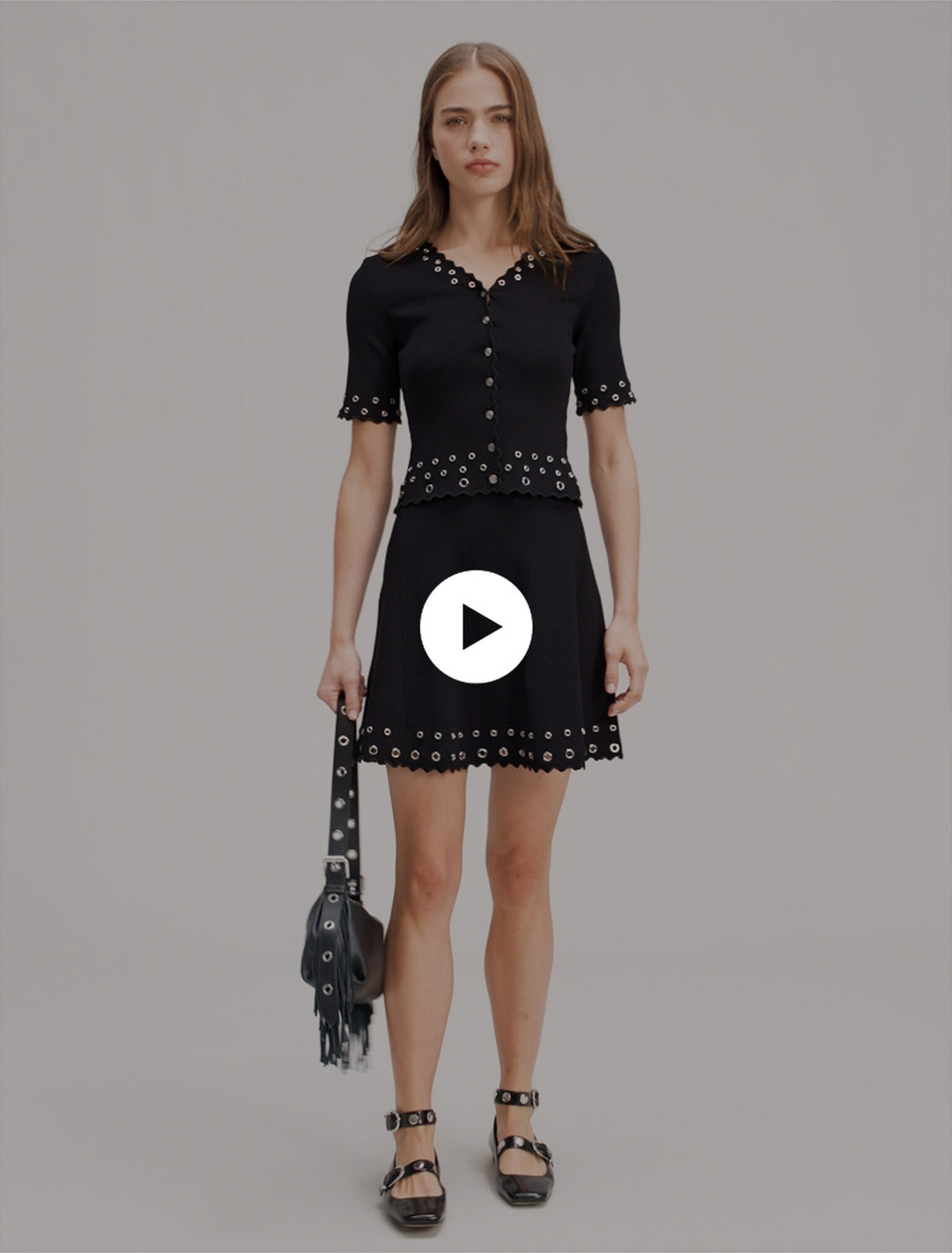 Cropped cardigan with eyelets