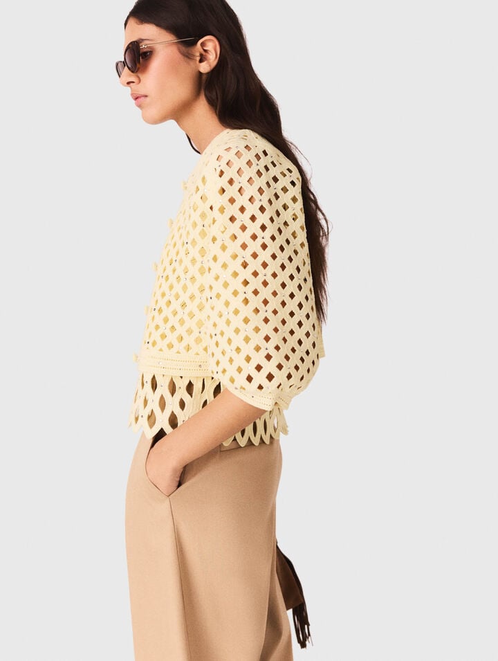 Cardigan en crochet strass&eacute;