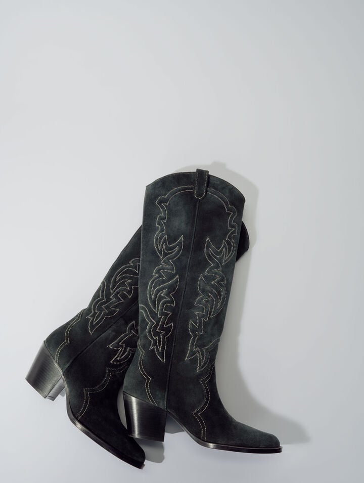Bottes santiags en cuir suédé