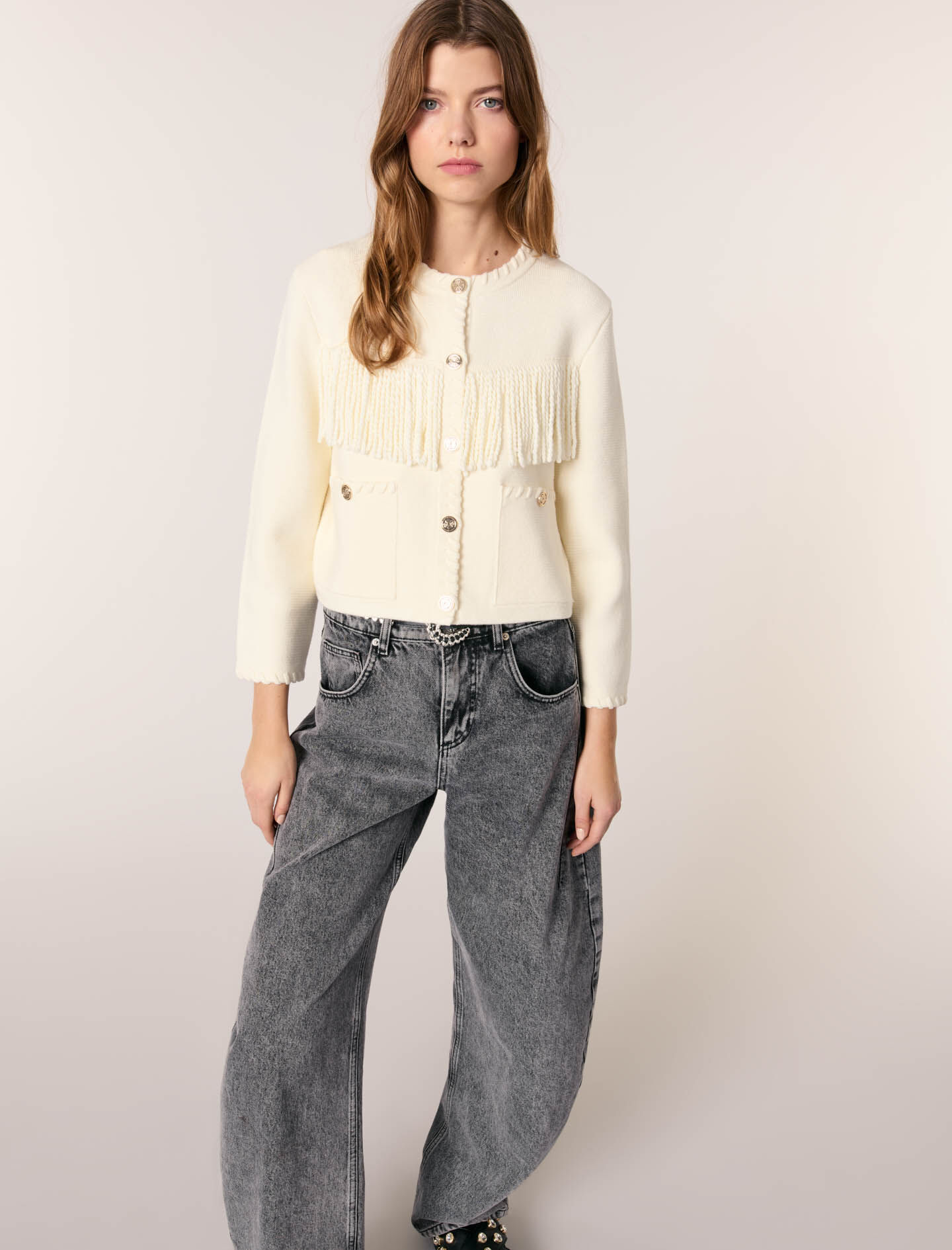 Fringed cardigan White For Women | Maje