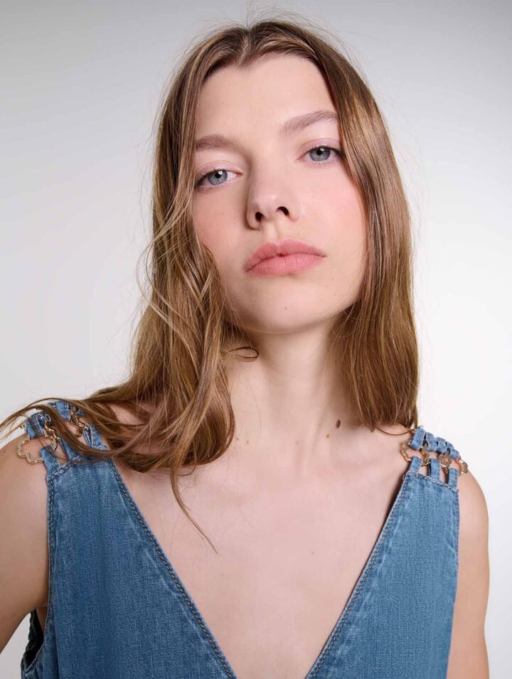 Robe longue ajourée en denim