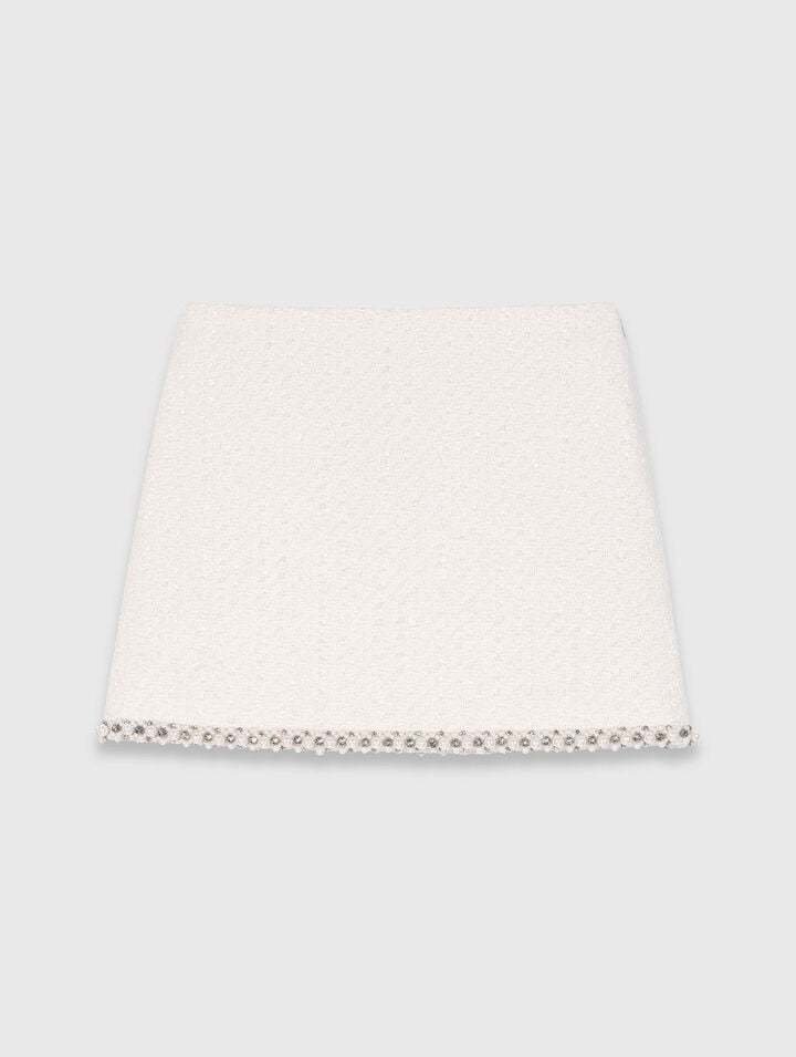 Tweed skirt with pearl trim