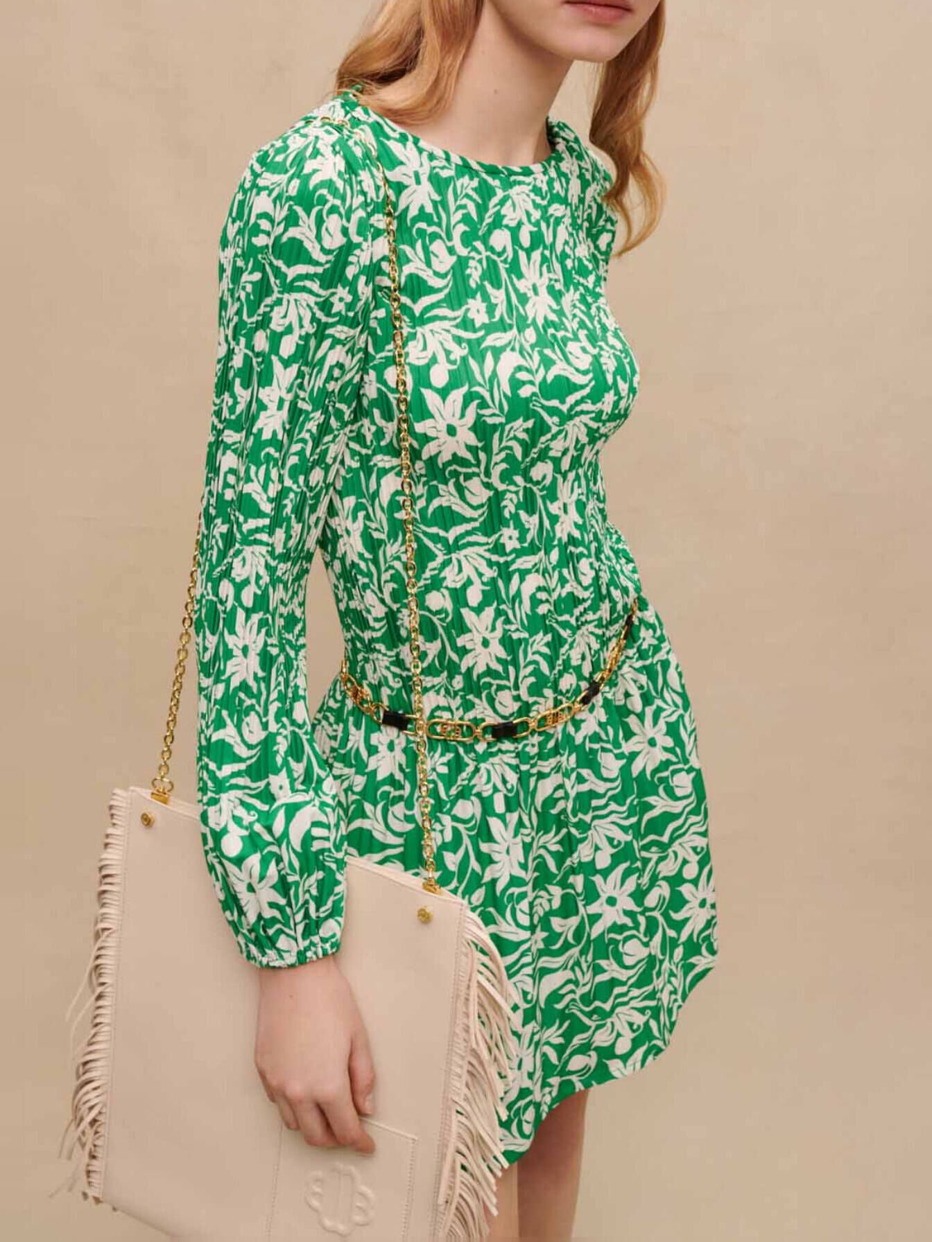 Robe maje verte plissee cheap