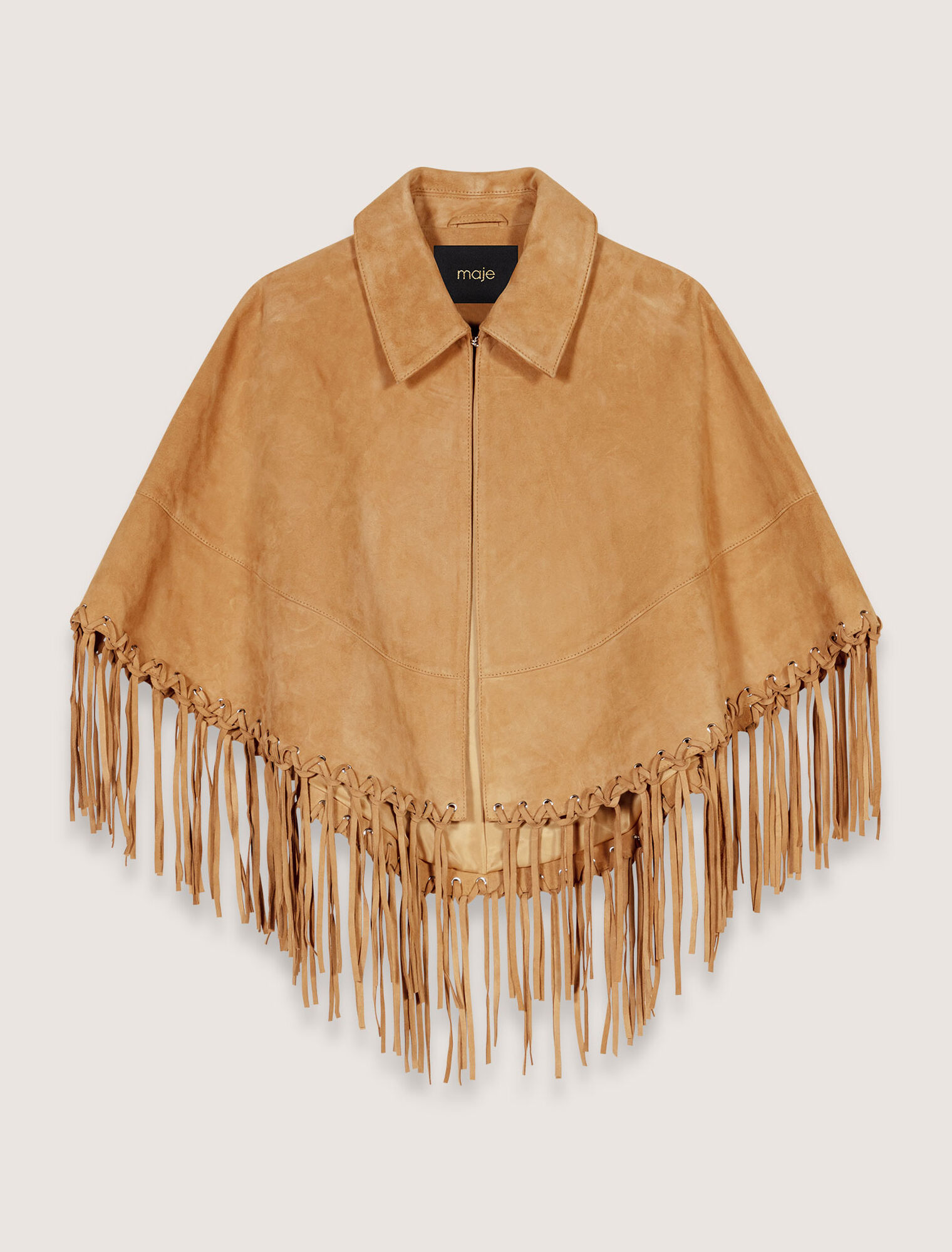 Short leather fringed coat