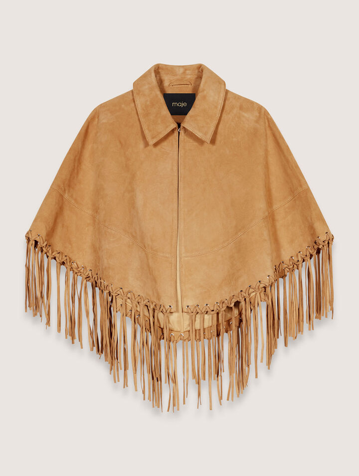 Short leather fringed coat