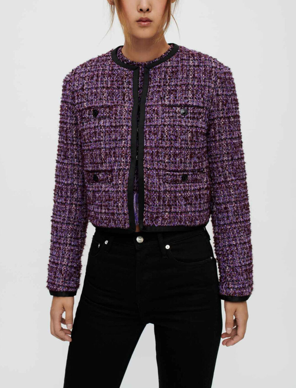 Purple quilted tweed jacket