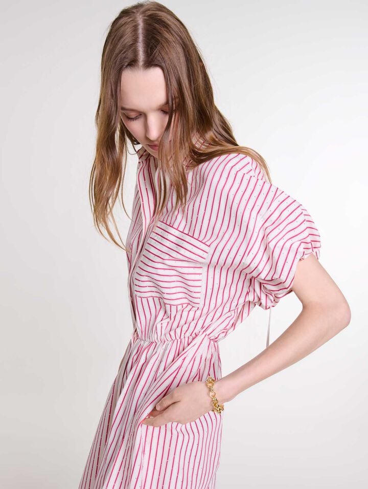 Robe longue à rayures et strass