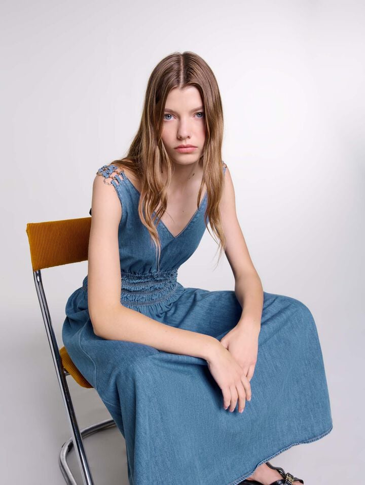 Robe longue ajourée en denim