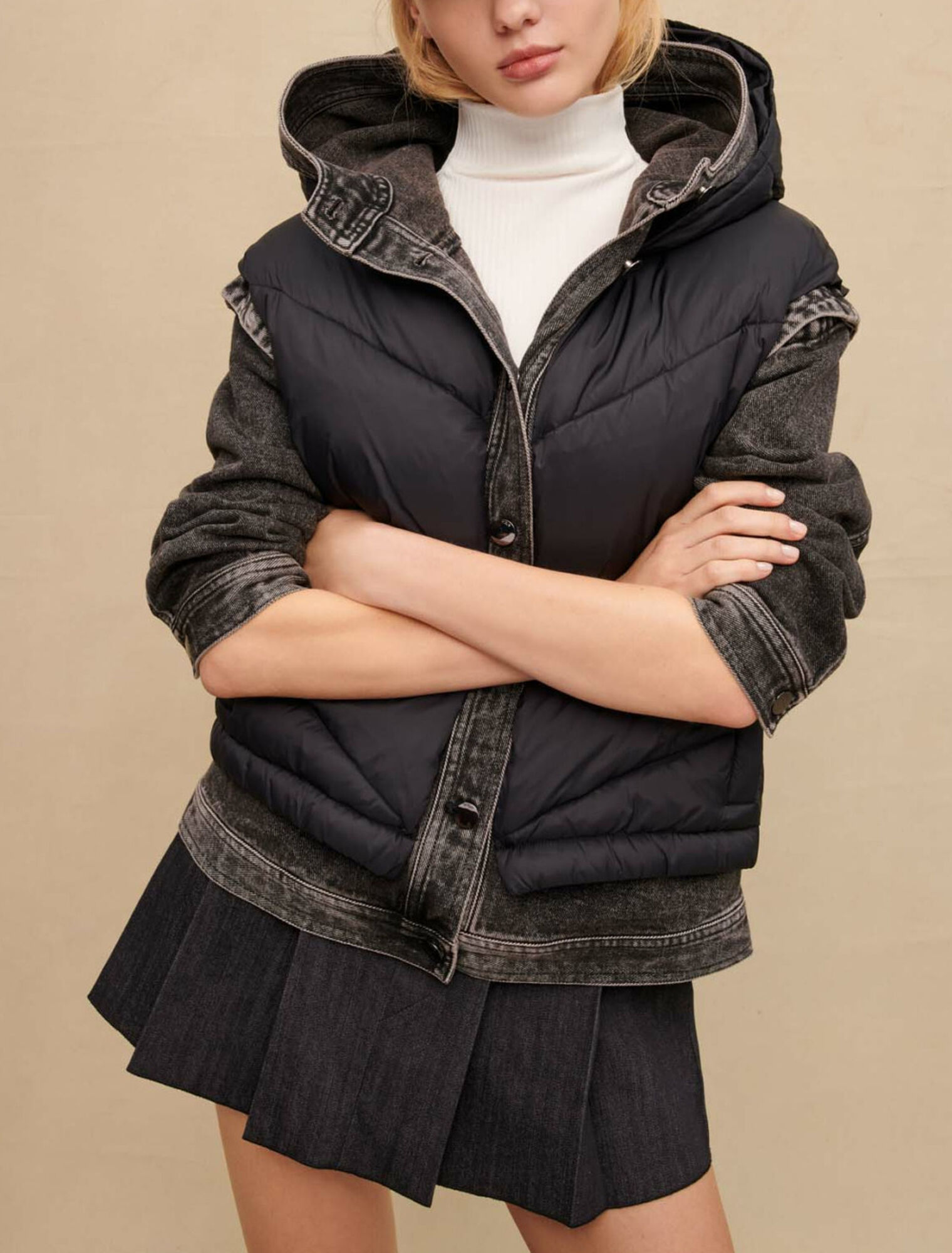 Blouson bi-matière noir