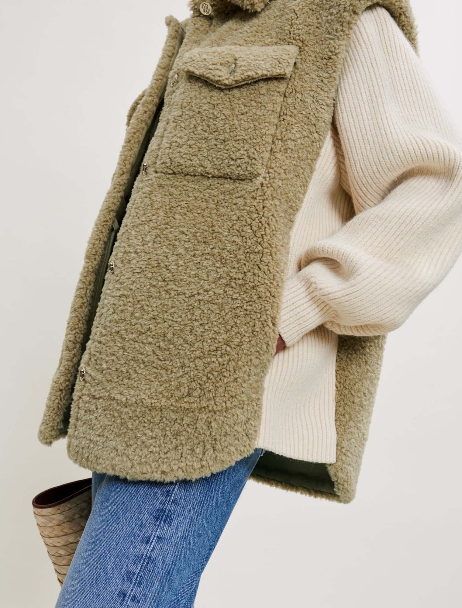 Blouson en mix fausse fourrure et maille