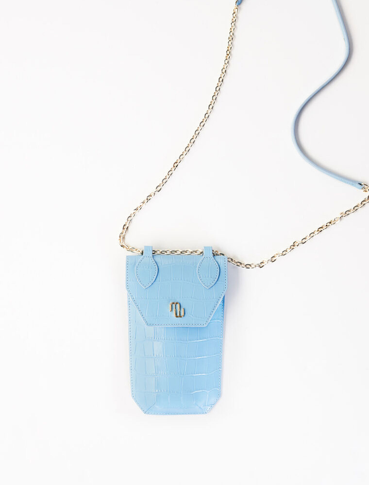 Porte téléphone en cuir embossé croco