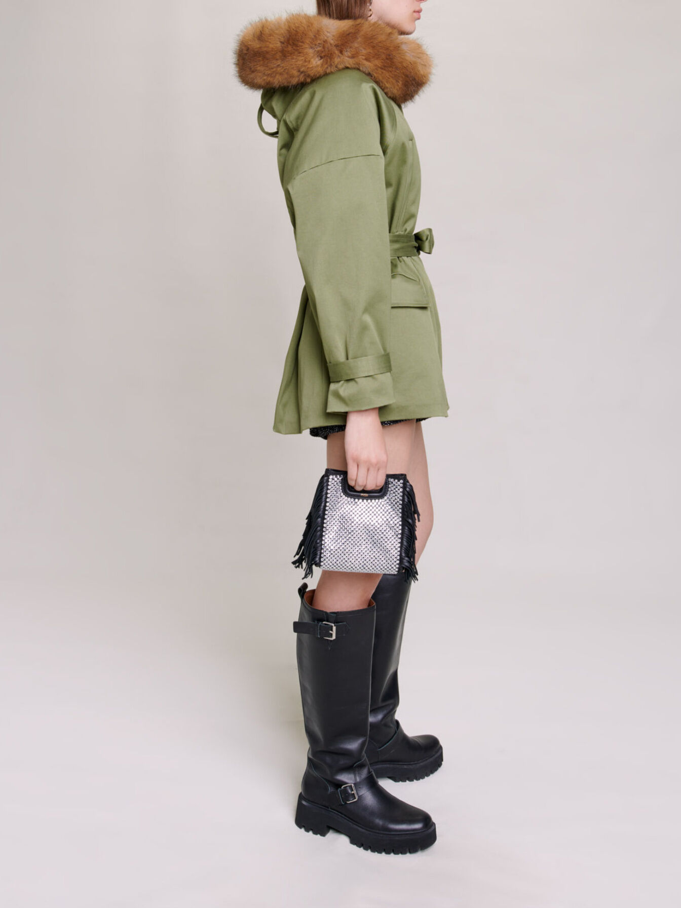 希少　MAI GIDAH Hooded Parka Short hooded parka Brown For Women | Maje