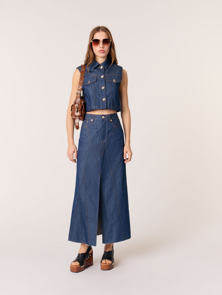 Denim cropped sleeveless jacket