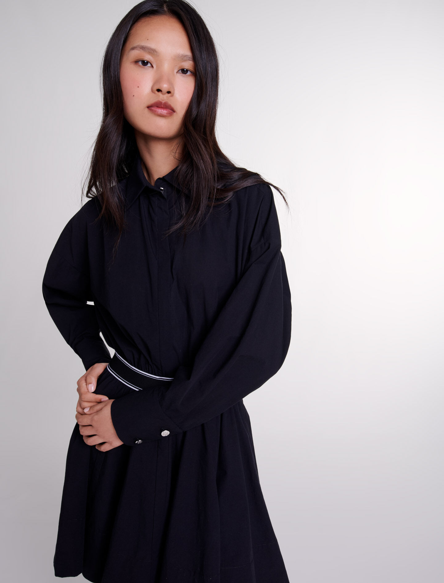 Short elasticated shirt dress Black / Gray For Women | Maje