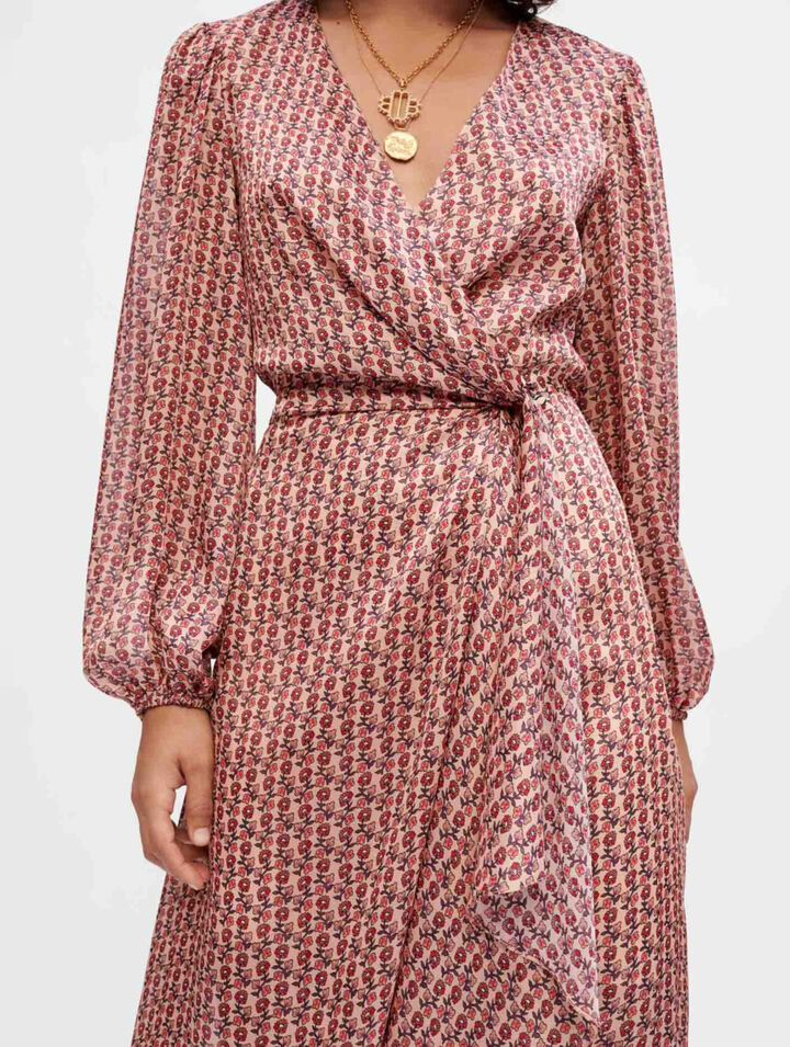 Robe drapée en satin imprimé
