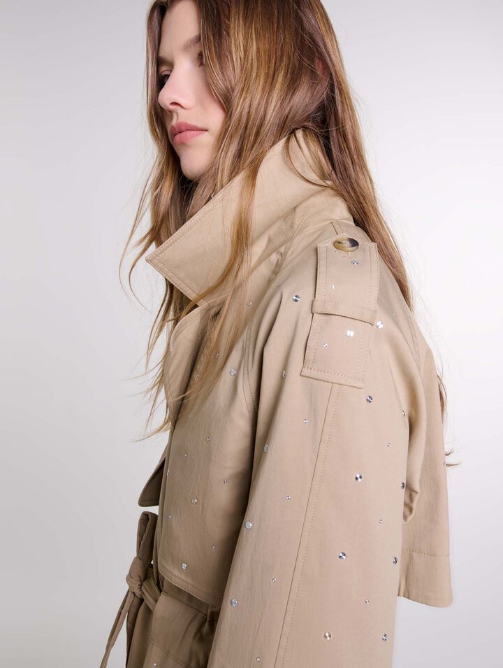 Trench clout&eacute; taille &eacute;lastiqu&eacute;e