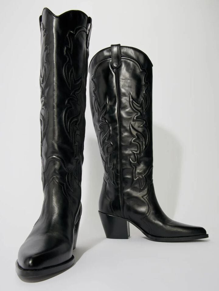 Bottes santiags en cuir lisse brodé