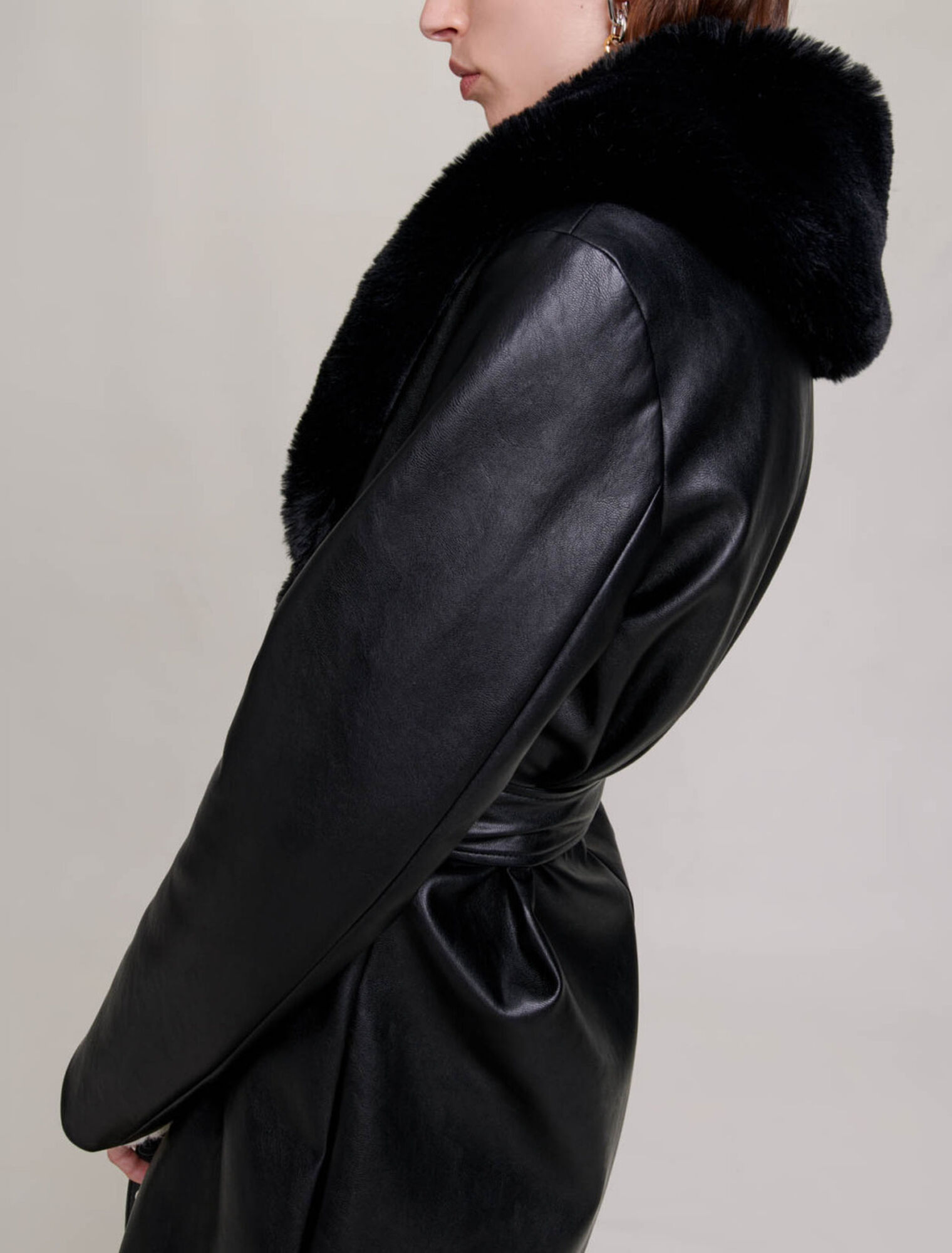 Long leather-effect coat