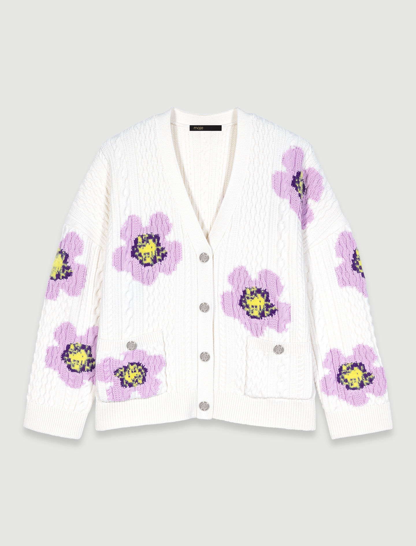 贅沢屋の Knit cardigan with flowers トップス