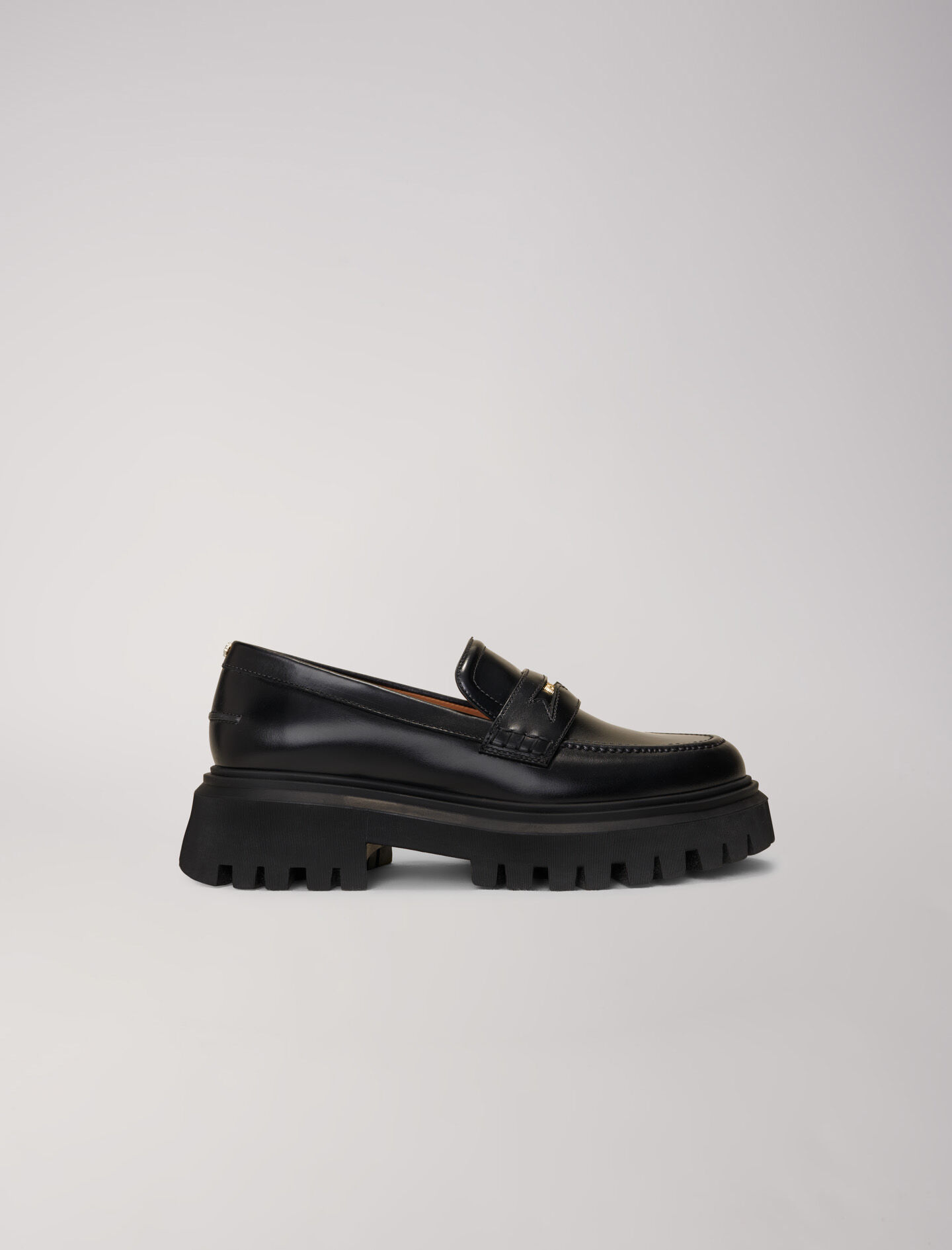 Mocassins en cuir a plateforme gris noir pour femme Maje