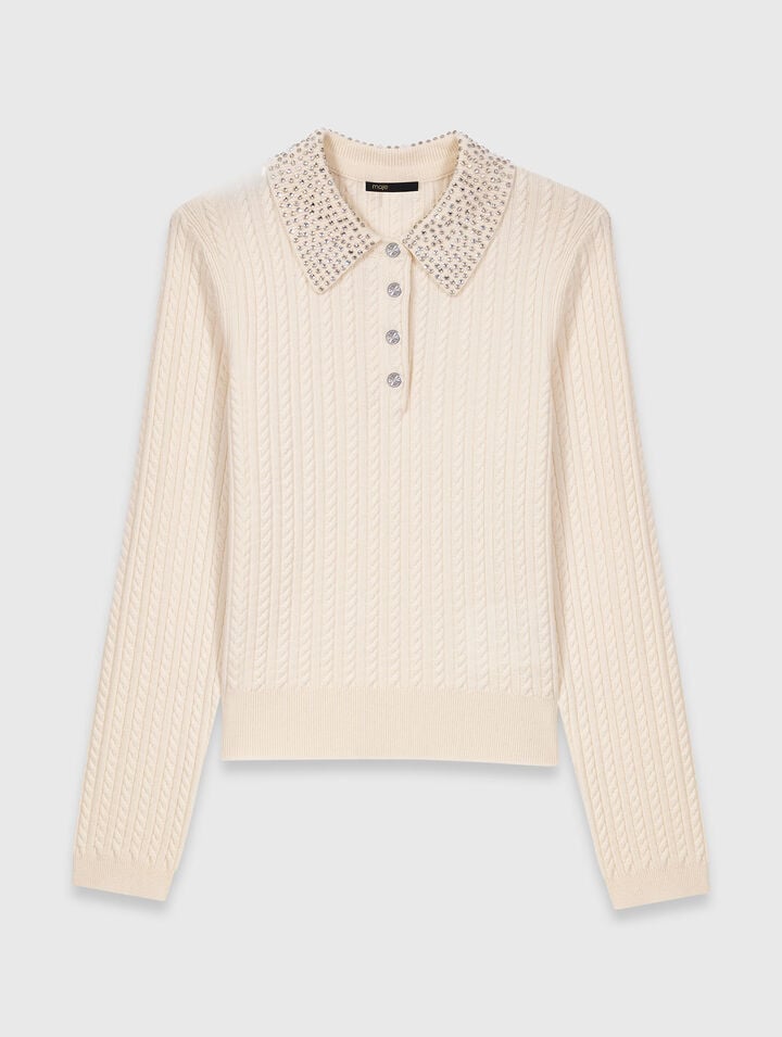 Polo en maille avec col strassé