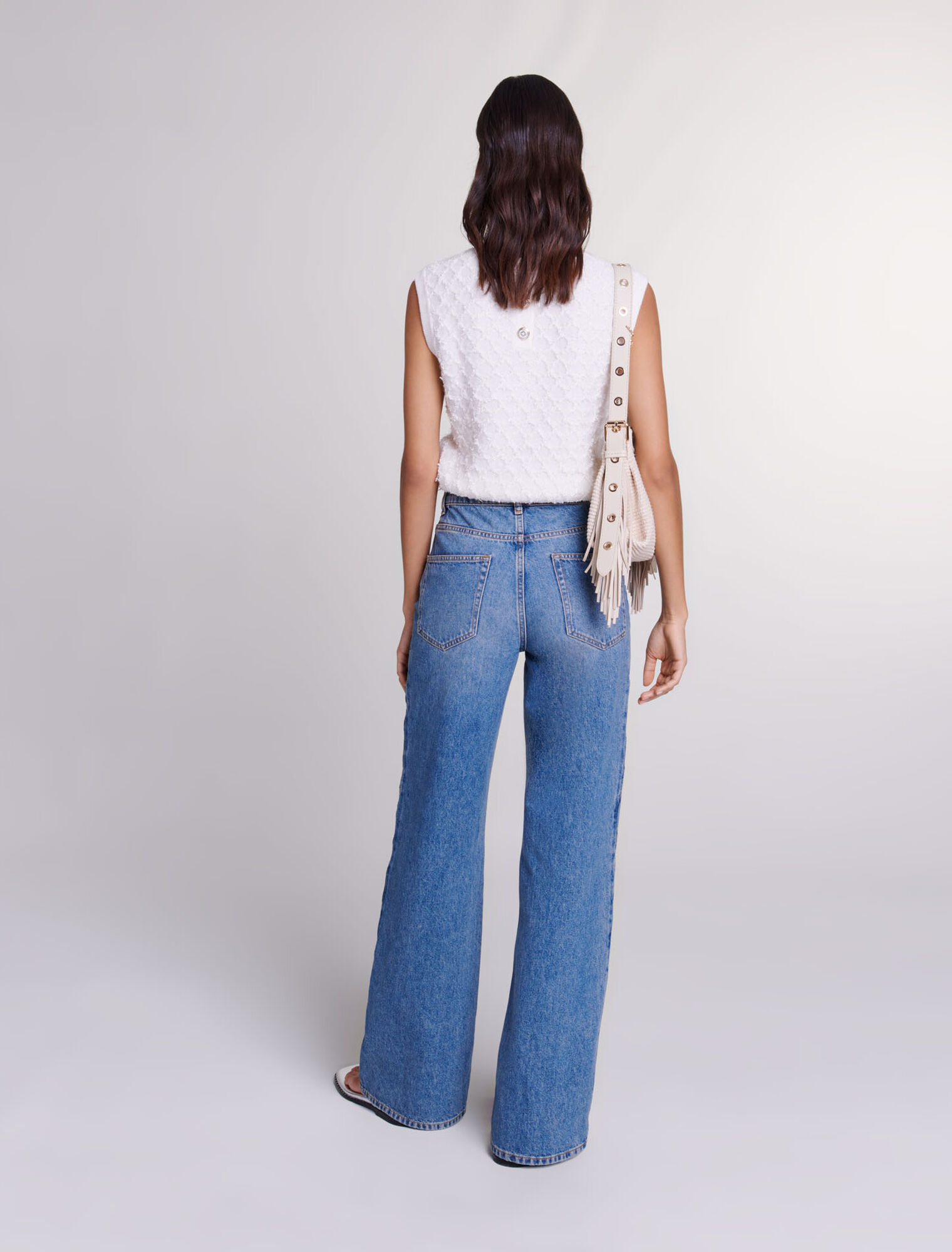 Jeans droit ajouré et perlé