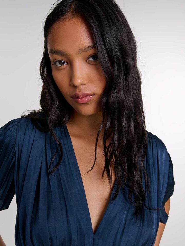 Top plissé manches courtes