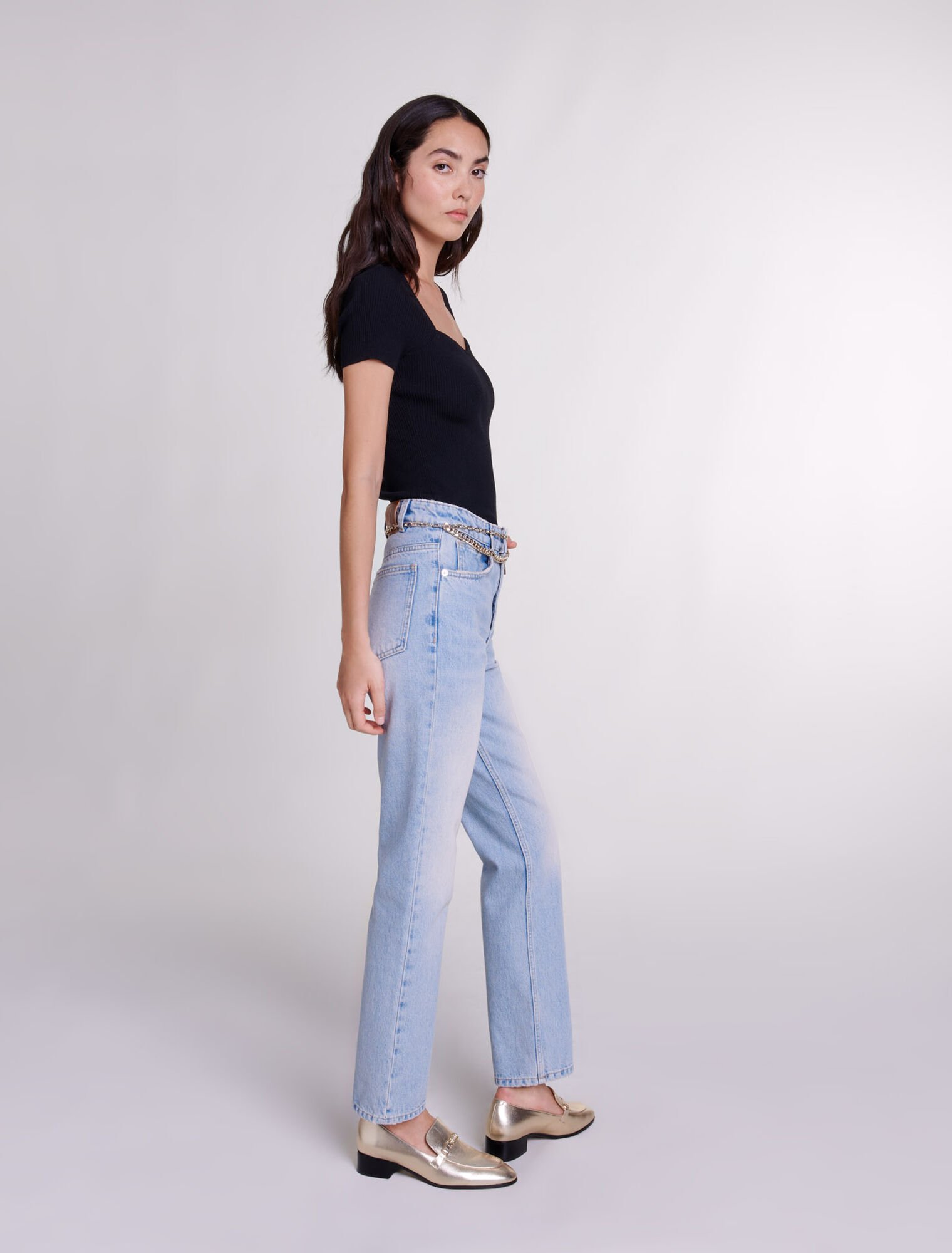 Jean droit avec ceinture bijou