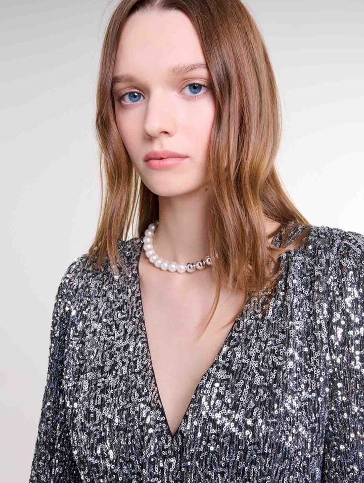 Robe courte volantée à sequins