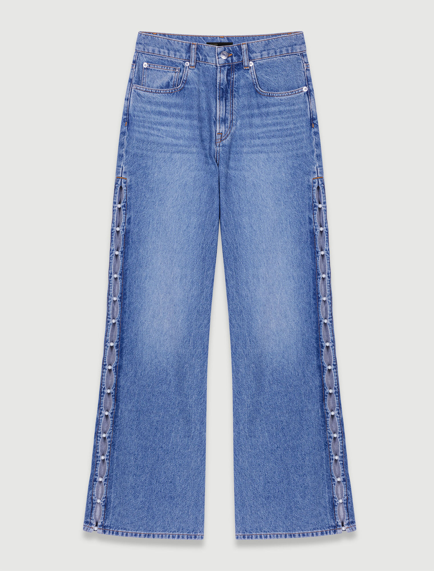 Jeans droit ajouré et perlé