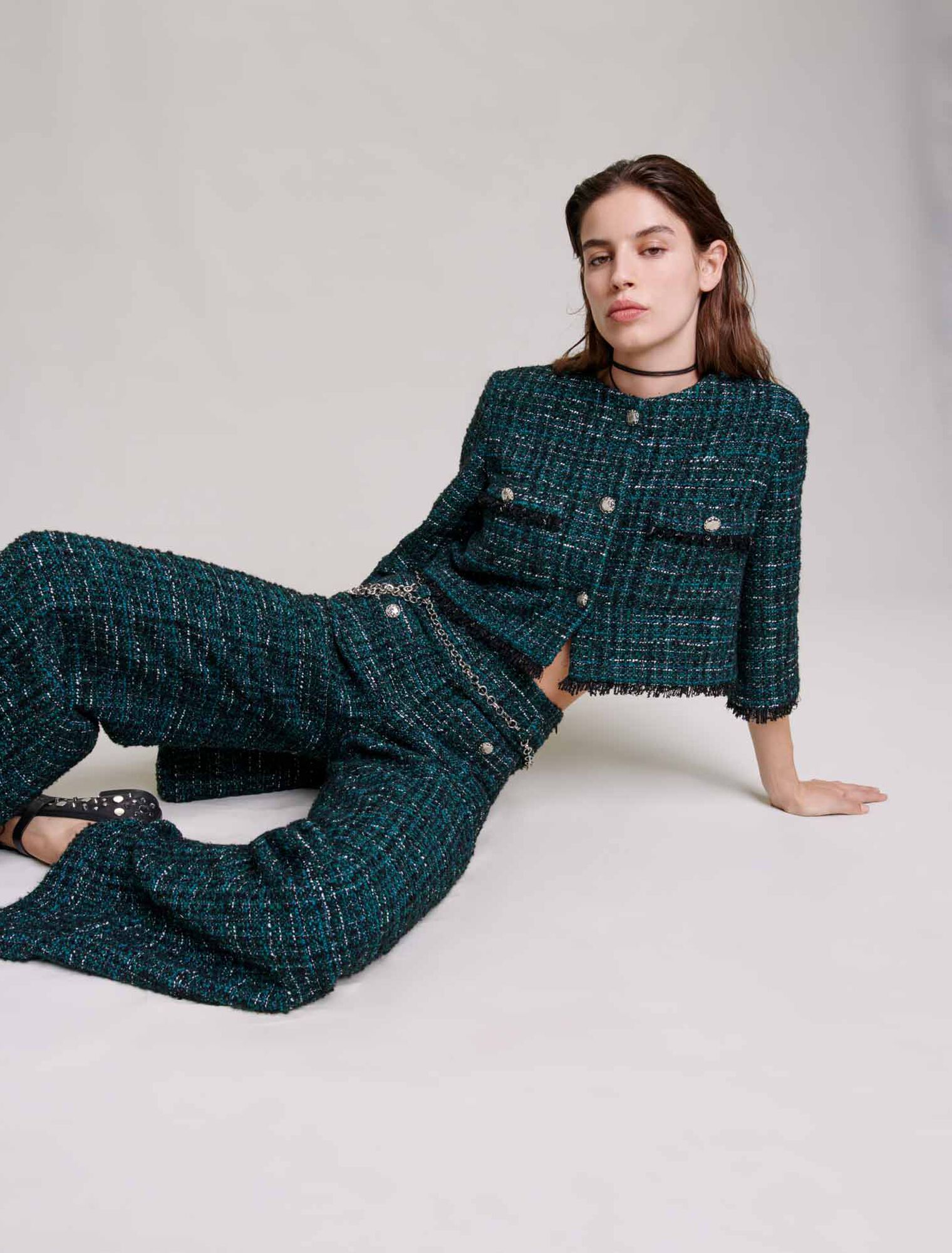 Pantalon large en tweed