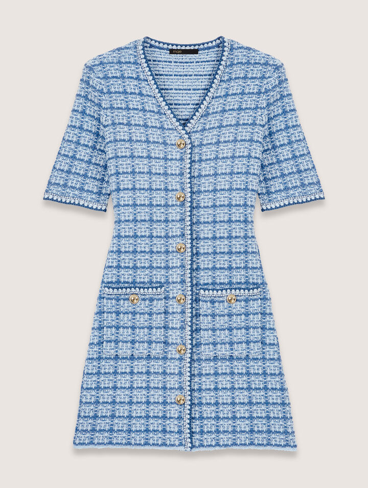 Tweed-effect knit mini dress